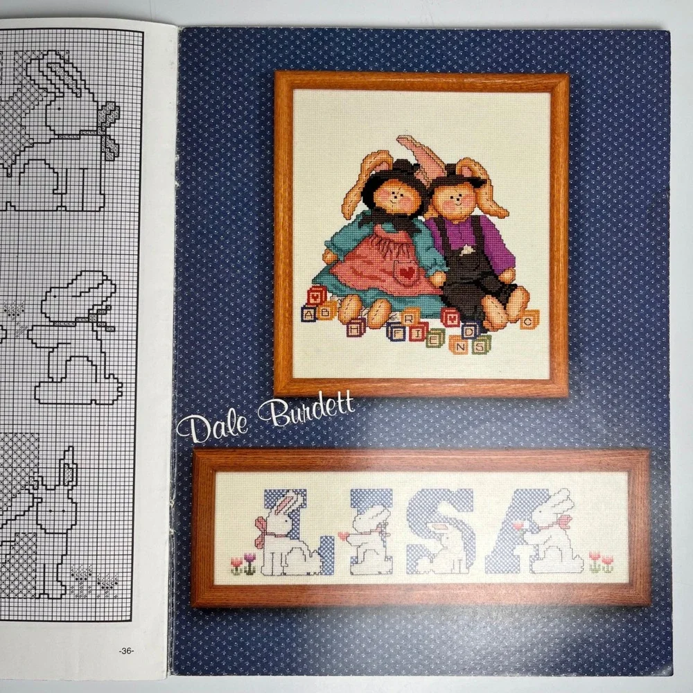 VTG‎ For Bunny Lovers Cross Stitch Patterns Dale Burdett Country Alphabet Crafts